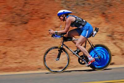 Panned image of bicyle racer